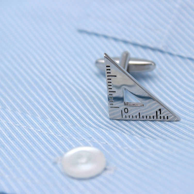 Stylish Triangle & Protractor Cufflinks made of stainless steel, featuring a unique geometric design, perfect for formal occasions.