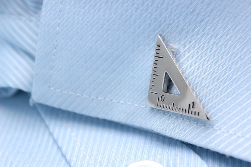 Stylish Triangle & Protractor Cufflinks made of stainless steel, featuring a unique geometric design, perfect for formal occasions.