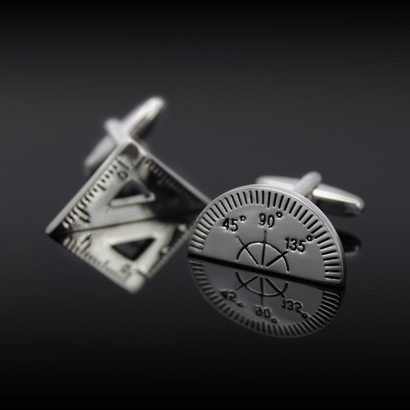 Stylish Triangle & Protractor Cufflinks made of stainless steel, featuring a unique geometric design, perfect for formal occasions.