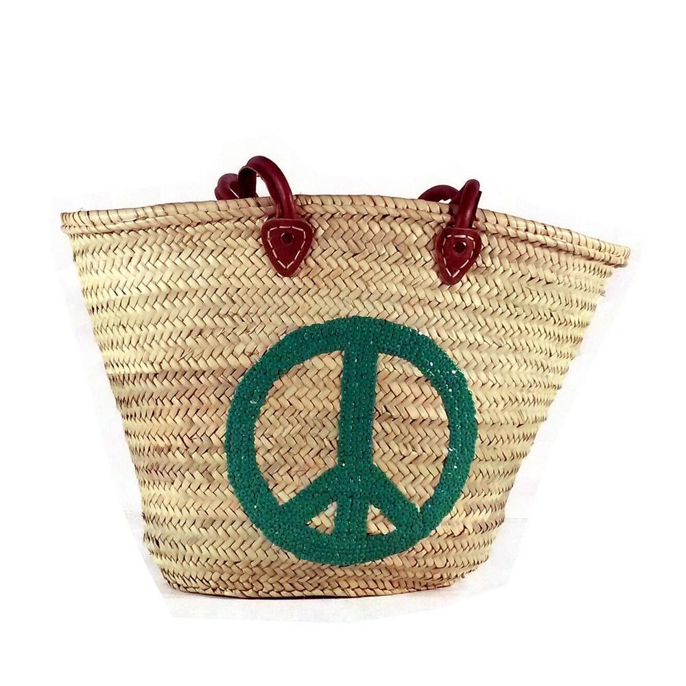 Main Abella Large Straw Basket with a Green Peace Sign image