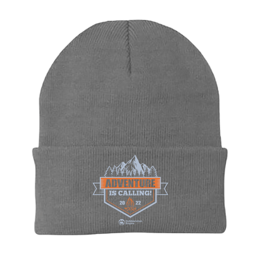 Adventure Is Calling Embroidered Beanie in a stylish design, perfect for outdoor adventures, made from a cotton-acrylic blend.