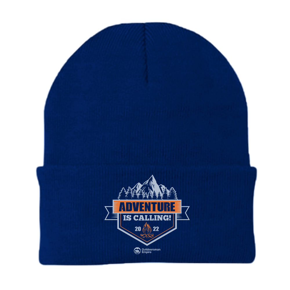 Adventure Is Calling Embroidered Beanie in a stylish design, perfect for outdoor adventures, made from a cotton-acrylic blend.