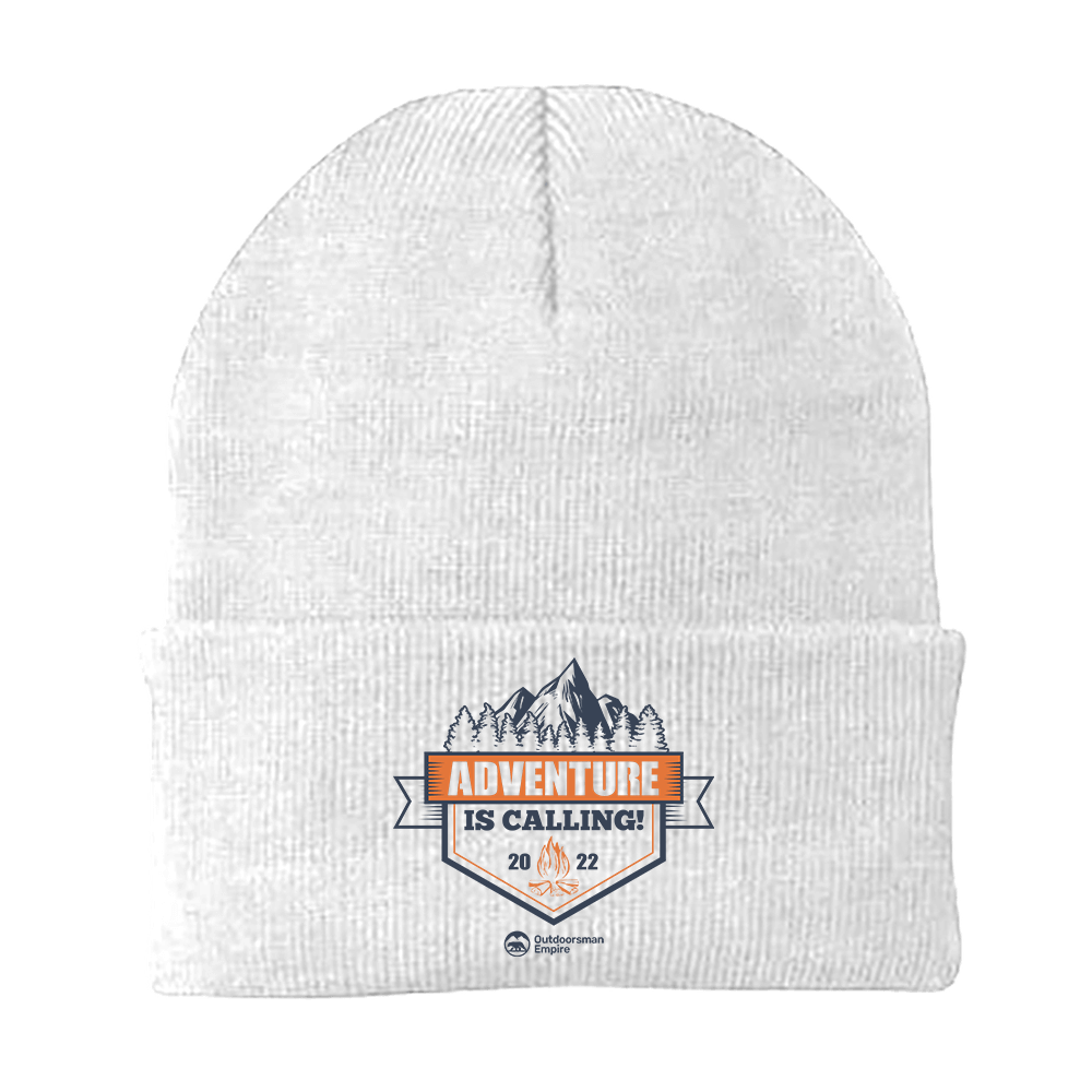 Adventure Is Calling Embroidered Beanie in a stylish design, perfect for outdoor adventures, made from a cotton-acrylic blend.