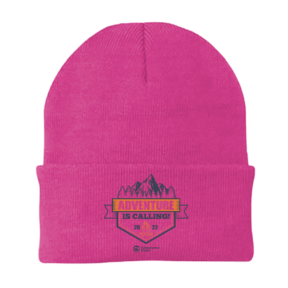 Adventure Is Calling Embroidered Beanie in a stylish design, perfect for outdoor adventures, made from a cotton-acrylic blend.