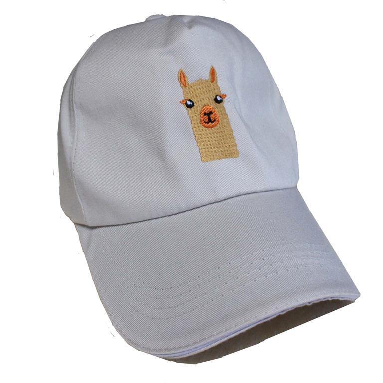 A stylish alpaca baseball cap featuring a cute embroidered alpaca design, adjustable strap, and made from high-quality cotton in various colors.