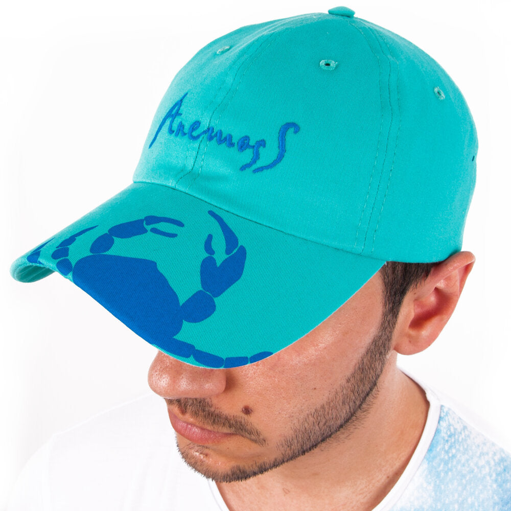 Anemoss Marine Collection Crab Snapback Cap aus 100% Baumwolle mit sportlichem Krebs-Muster und breitem Hutschirm für optimalen Sonnenschutz.