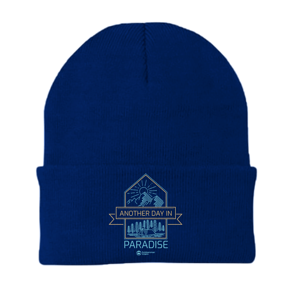 Another Day In Paradise Embroidered Beanie showcasing unique design and soft fabric blend.