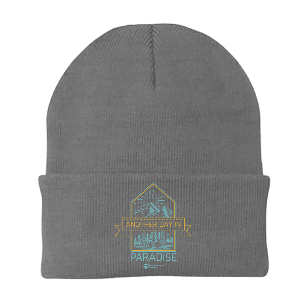 Another Day In Paradise Embroidered Beanie showcasing unique design and soft fabric blend.