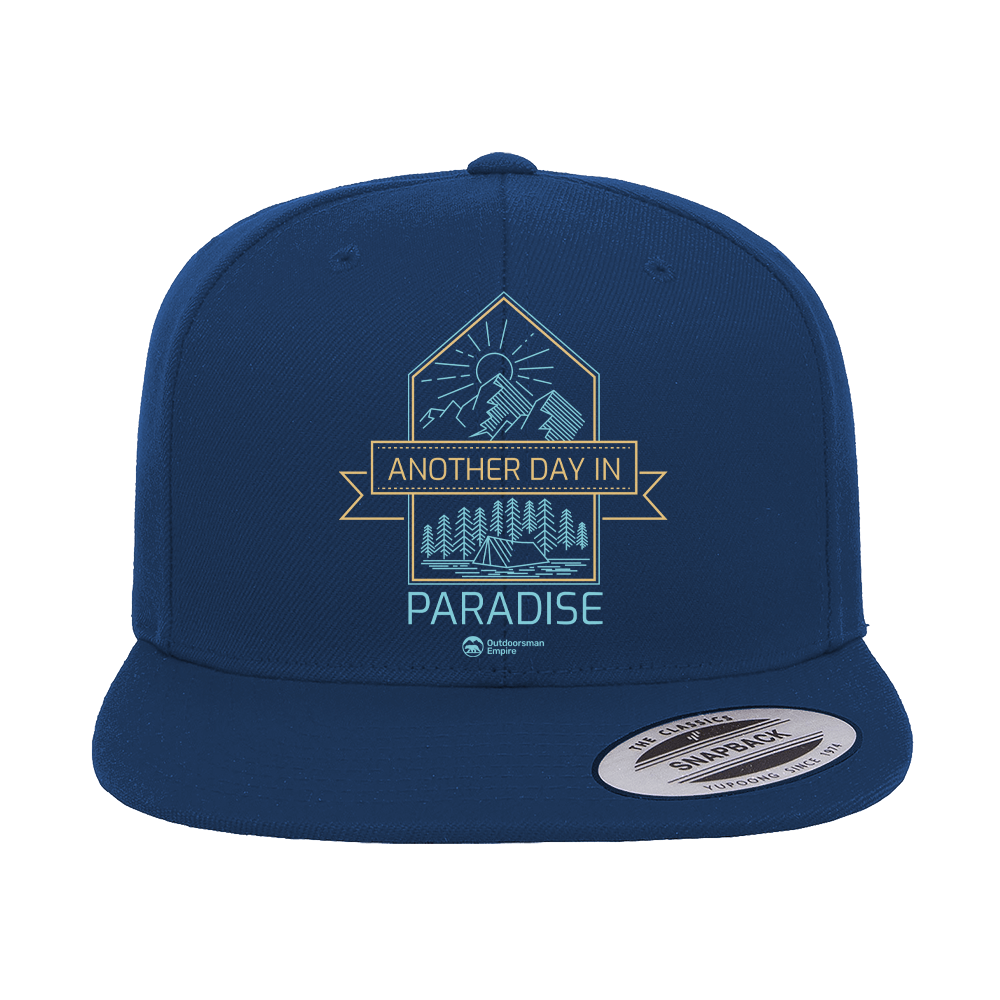 Another Day In Paradise Embroidered Flat Bill Cap featuring a structured design, green under visor, and snapback closure.