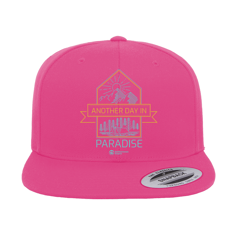 Another Day In Paradise Embroidered Flat Bill Cap featuring a structured design, green under visor, and snapback closure.