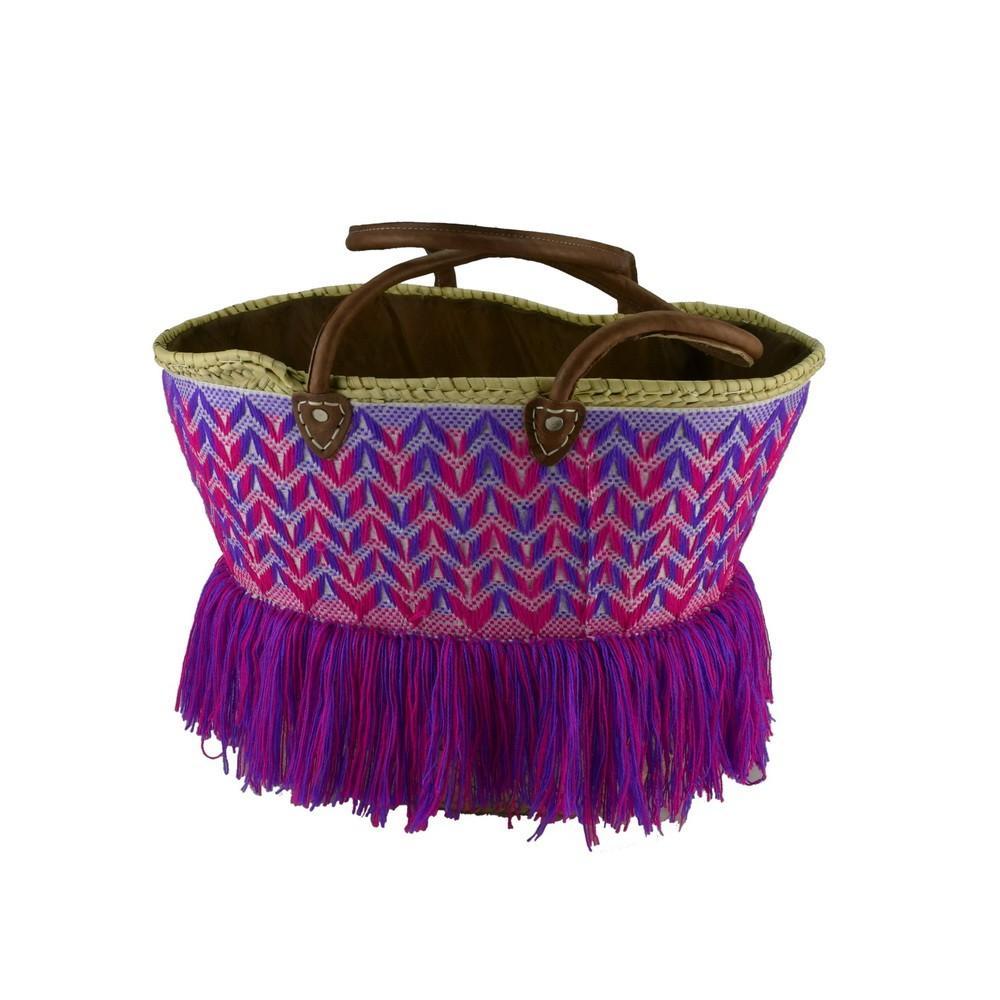 Artisan Purple Fuchsia Fringe Tote featuring vibrant color and stylish fringe details, perfect for casual outings.