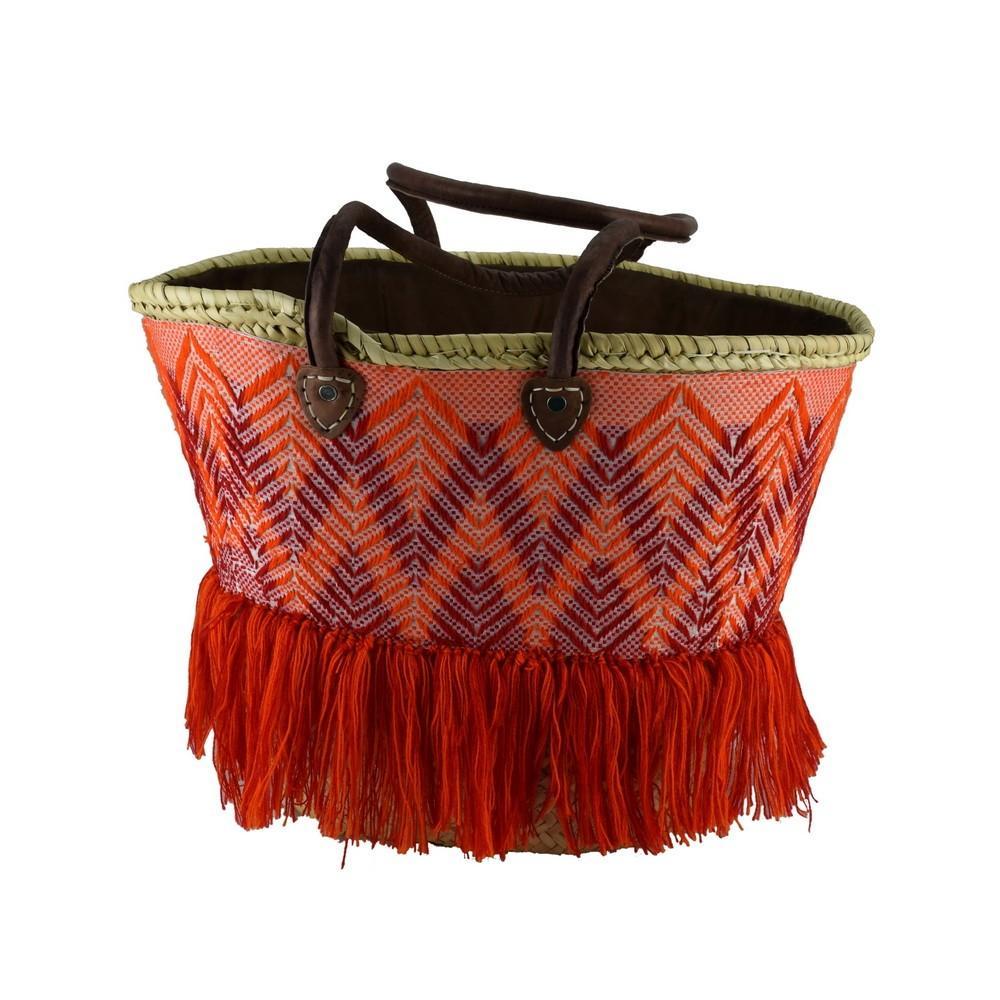 Artisan Red Orange Fringe Tote showcasing vibrant color and unique fringe design, perfect for stylish everyday use.