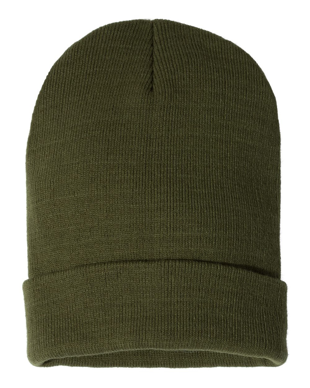 Bayside USA-Made 12" Knit Cuffed Beanie in various colors, showcasing its soft acrylic knit and stylish cuffed design.