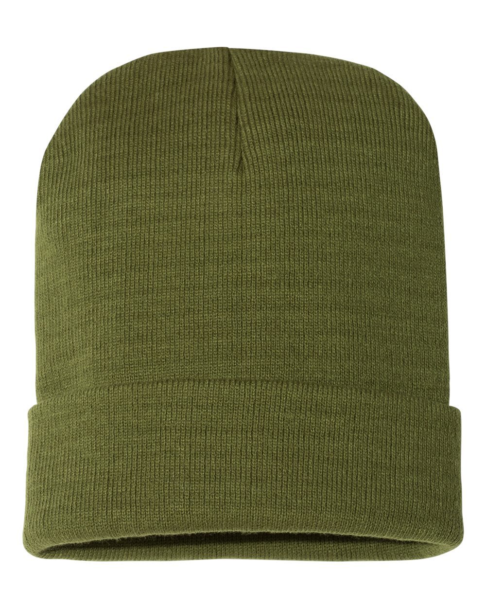 Bayside USA-Made 12" Knit Cuffed Beanie in various colors, showcasing its soft acrylic knit and stylish cuffed design.