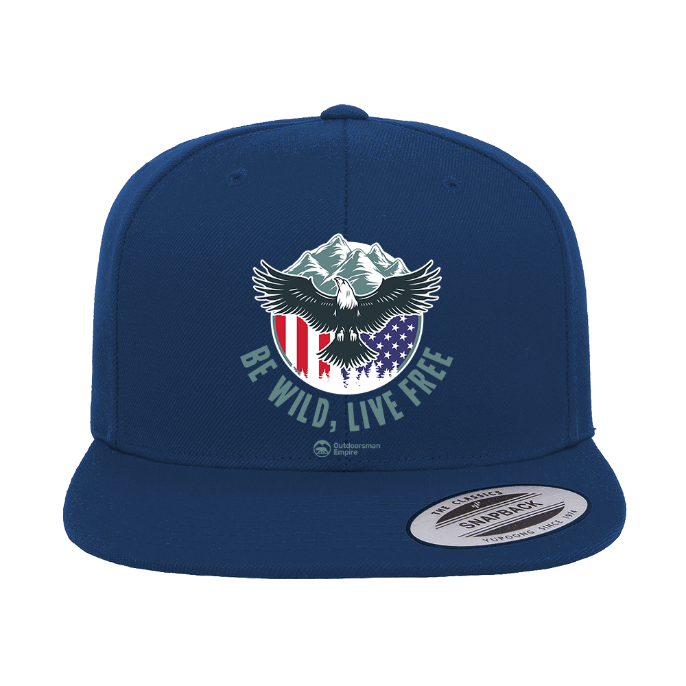 Be Wild Be Free Printed Flat Bill Cap featuring a structured design, green under visor, and snapback closure, perfect for stylish comfort.