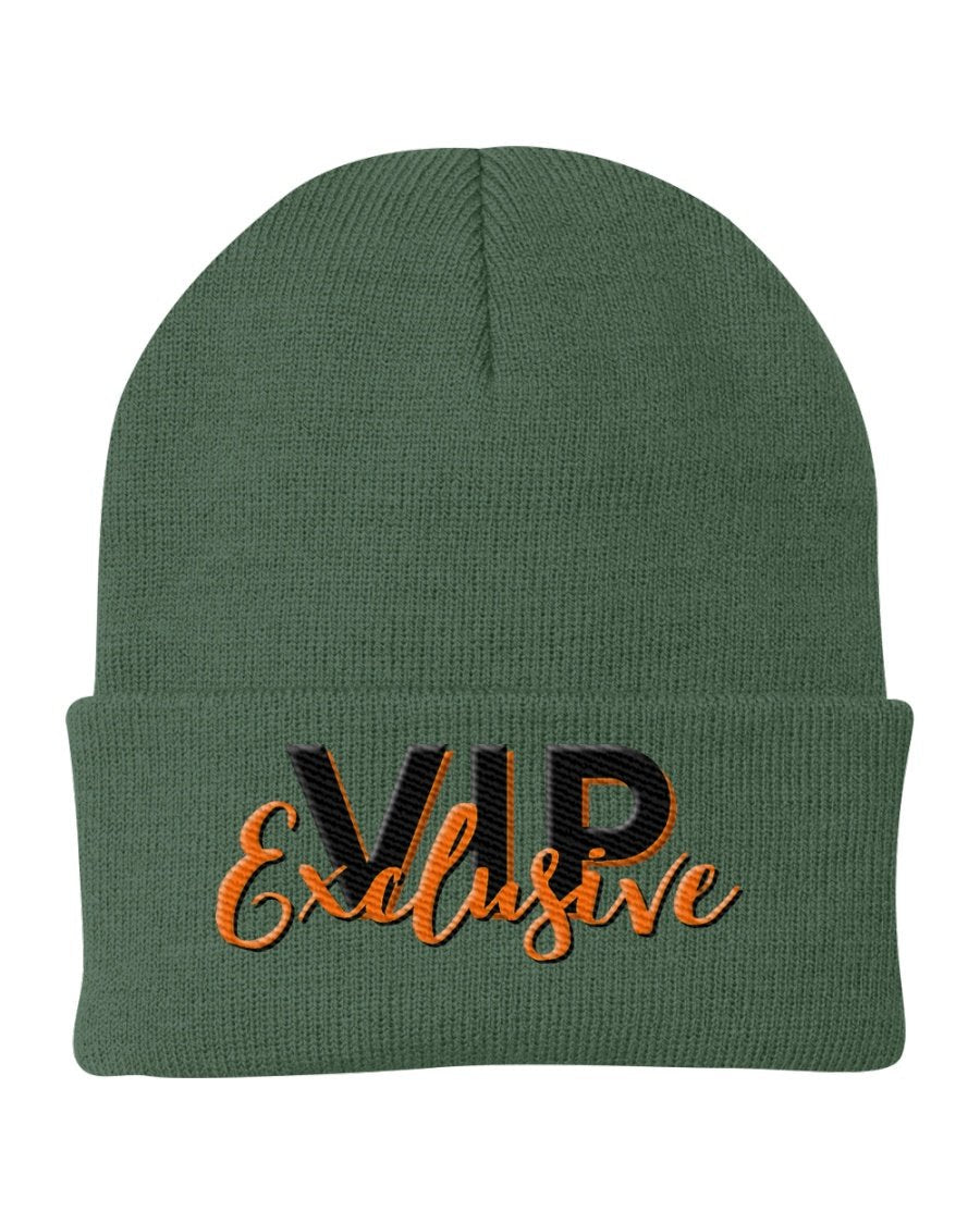 VIP Exclusive Knit Beanie Hat in stylish design, made from 100% acrylic, suitable for all genders and sizes.