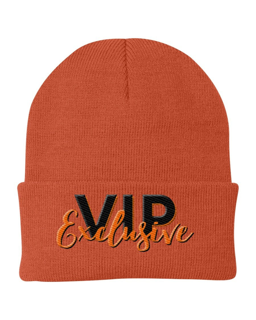 VIP Exclusive Knit Beanie Hat in stylish design, made from 100% acrylic, suitable for all genders and sizes.