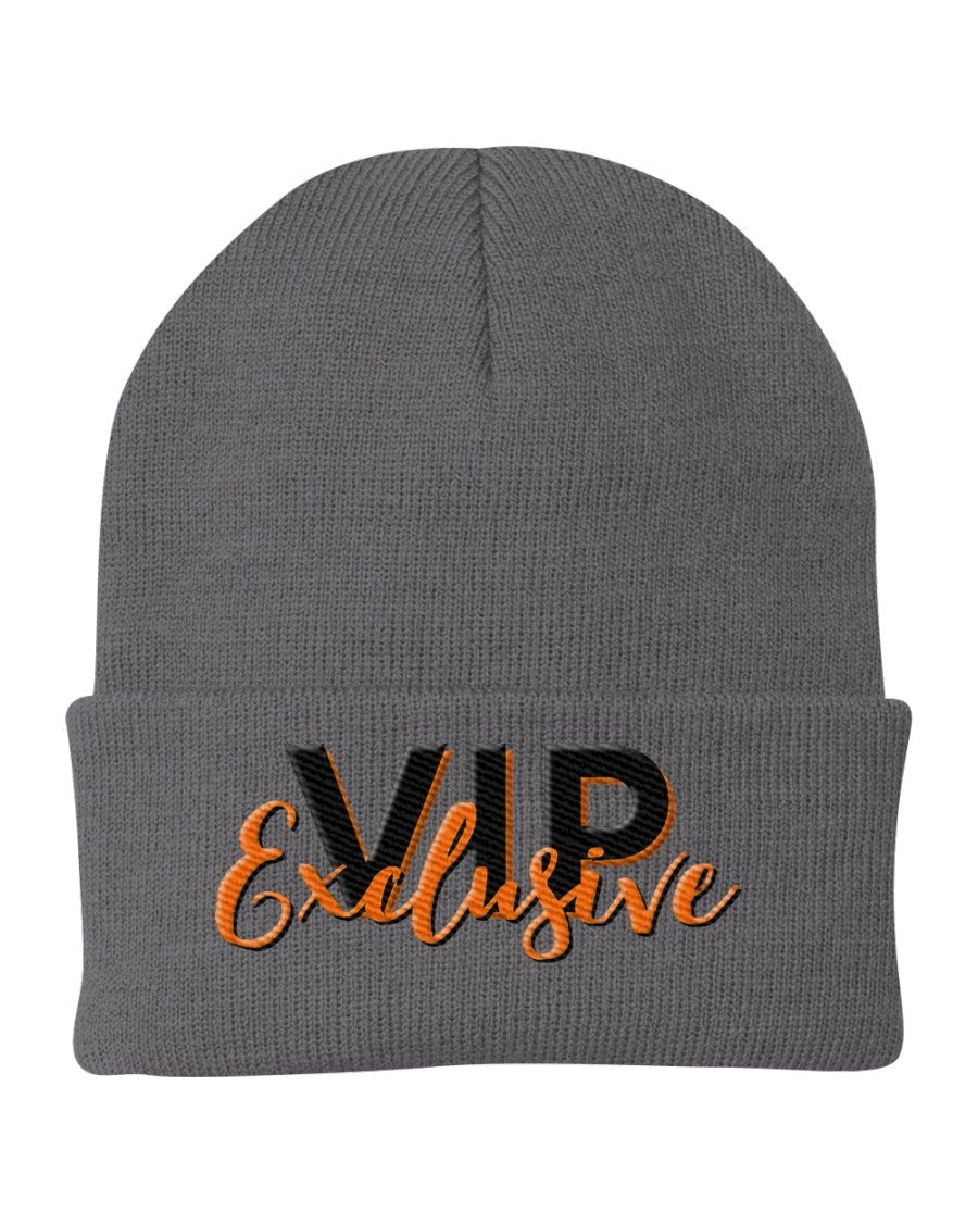 VIP Exclusive Knit Beanie Hat in stylish design, made from 100% acrylic, suitable for all genders and sizes.