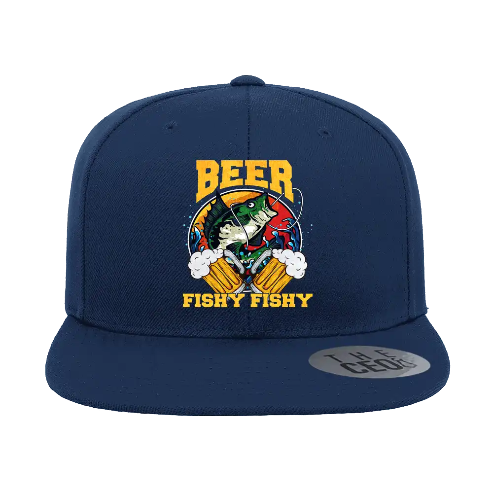 Beer Fishy Fishy 2 Printed Flat Bill Cap featuring a structured design and green under visor.