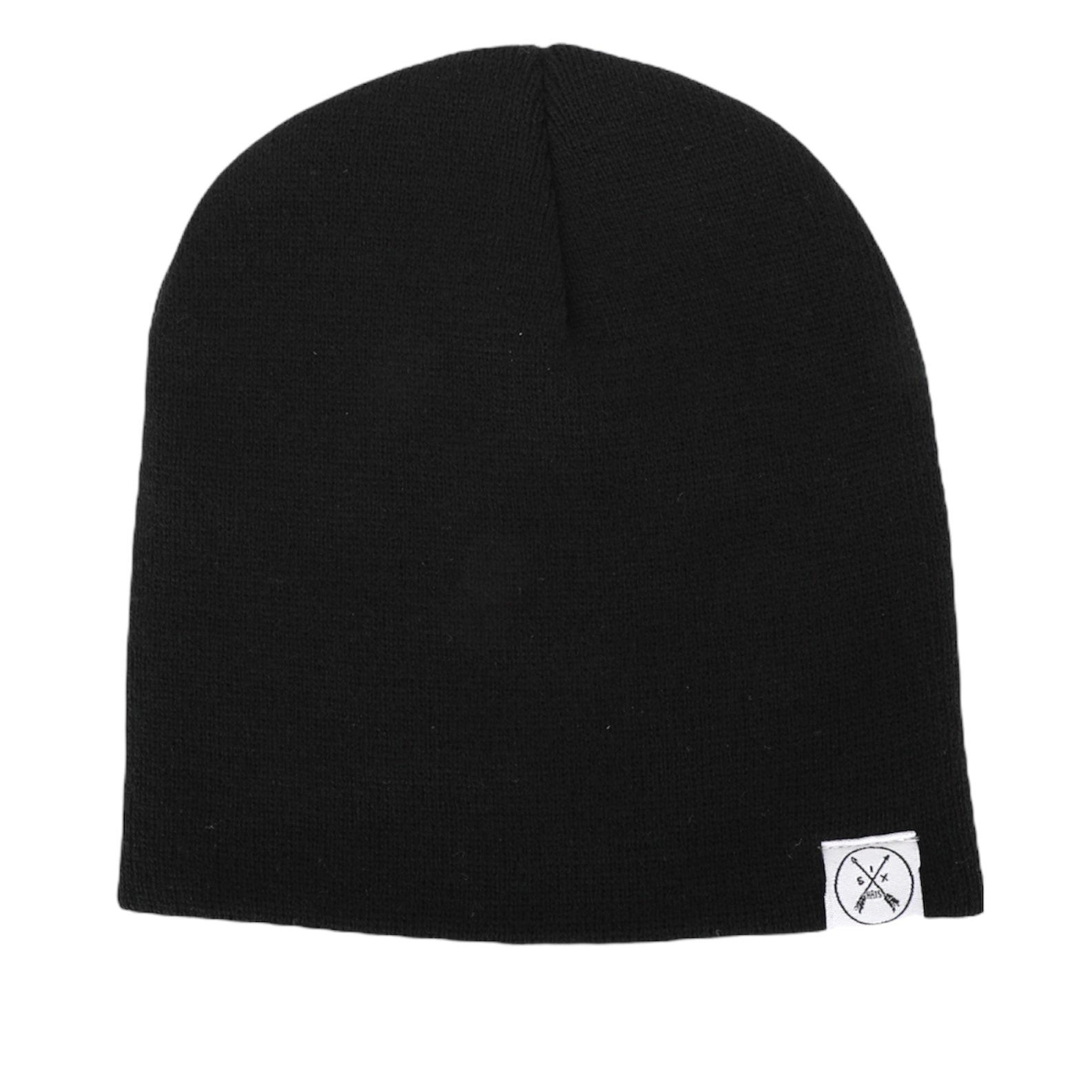 Black Arrow Beanie designed for winter adventures, featuring moisture-wicking and quick-drying materials.