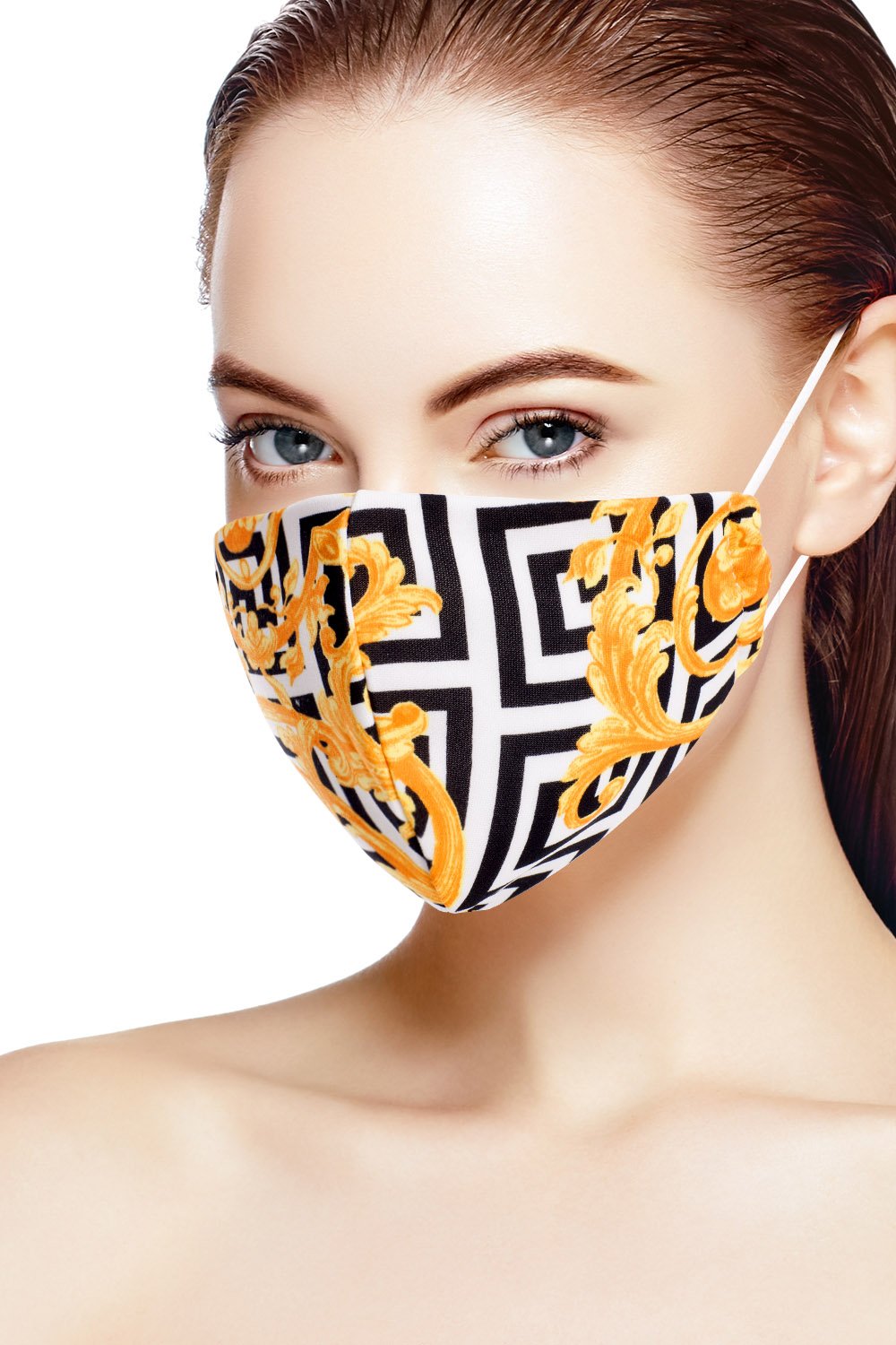 Black Gold Washable Face Mask from the Print Collection, featuring a stylish design and comfortable fit.