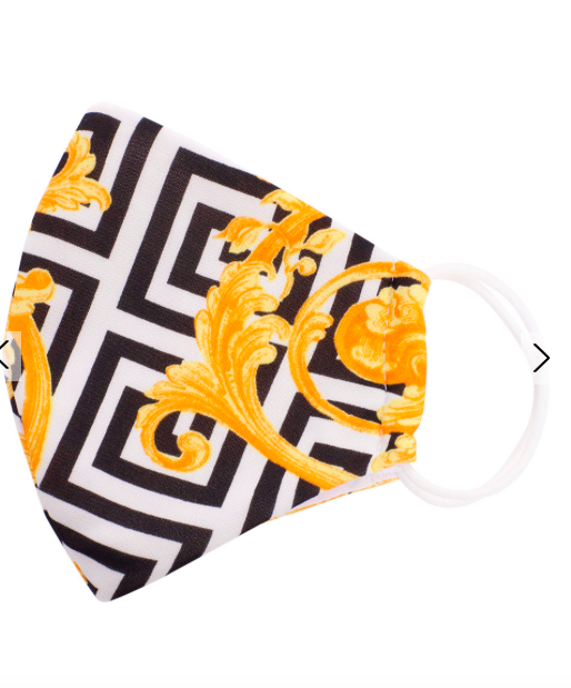 Black Gold Washable Face Mask from the Print Collection, featuring a stylish design and comfortable fit.