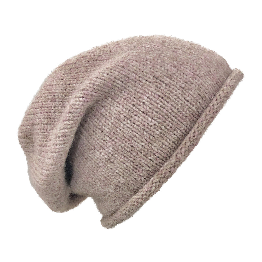 Blush Essential Knit Alpaca Beanie, slouchy and stylish, made from soft alpaca fiber, perfect for everyday wear.