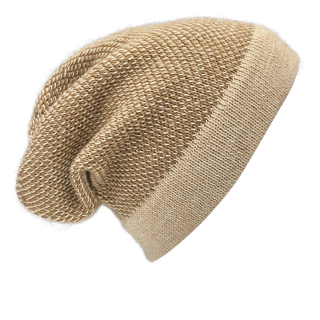 Camel Interwoven Alpaca Beanie showcasing a textured design, made from 100% alpaca fiber, perfect for stylish warmth.