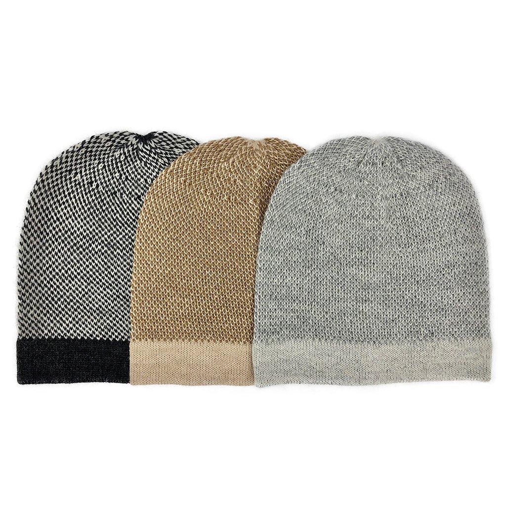 Camel Interwoven Alpaca Beanie showcasing a textured design, made from 100% alpaca fiber, perfect for stylish warmth.