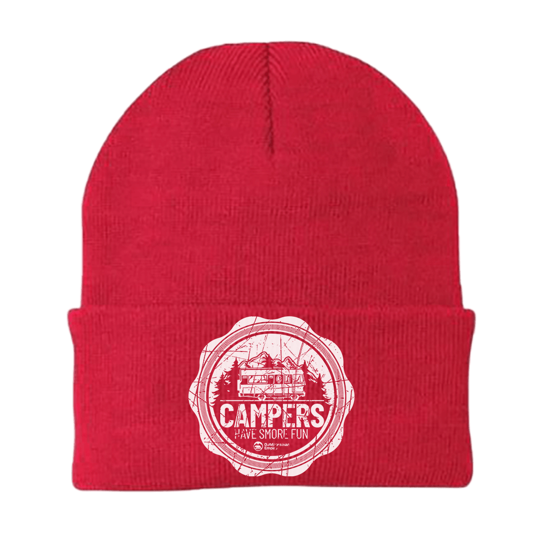 Camping Seal Embroidered Beanie showcasing unique design and comfortable fit, perfect for outdoor activities.