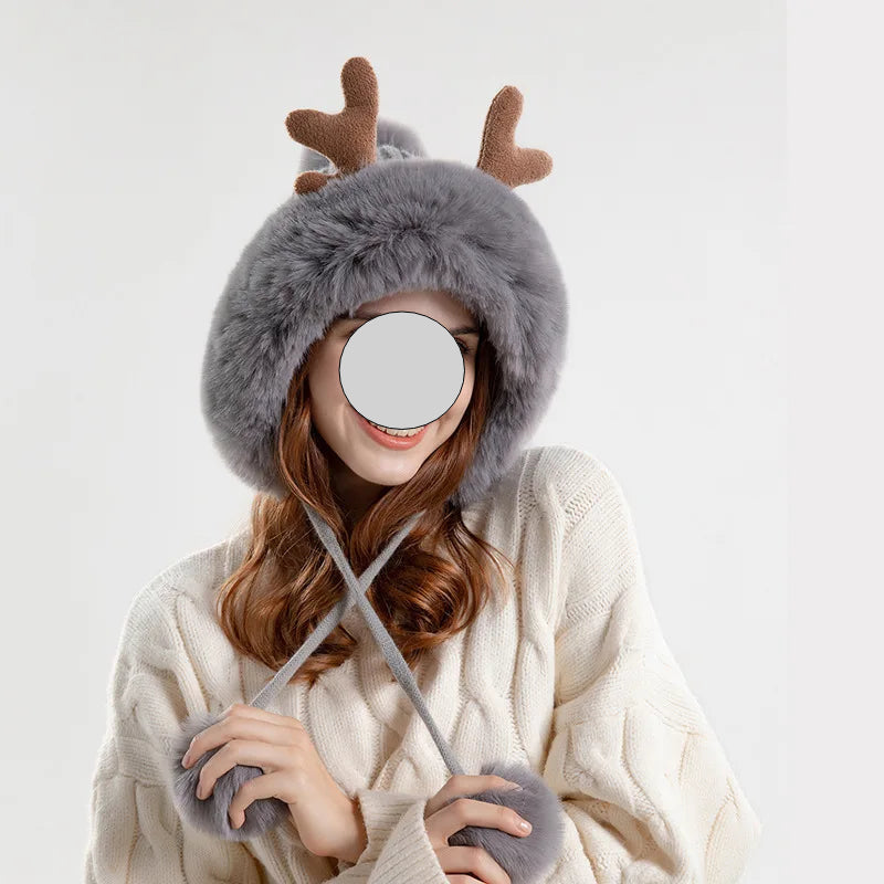 A stylish Christmas Deer Horn Knitted Hat for women, featuring a unique deer horn design, available in various colors for winter outdoor activities.