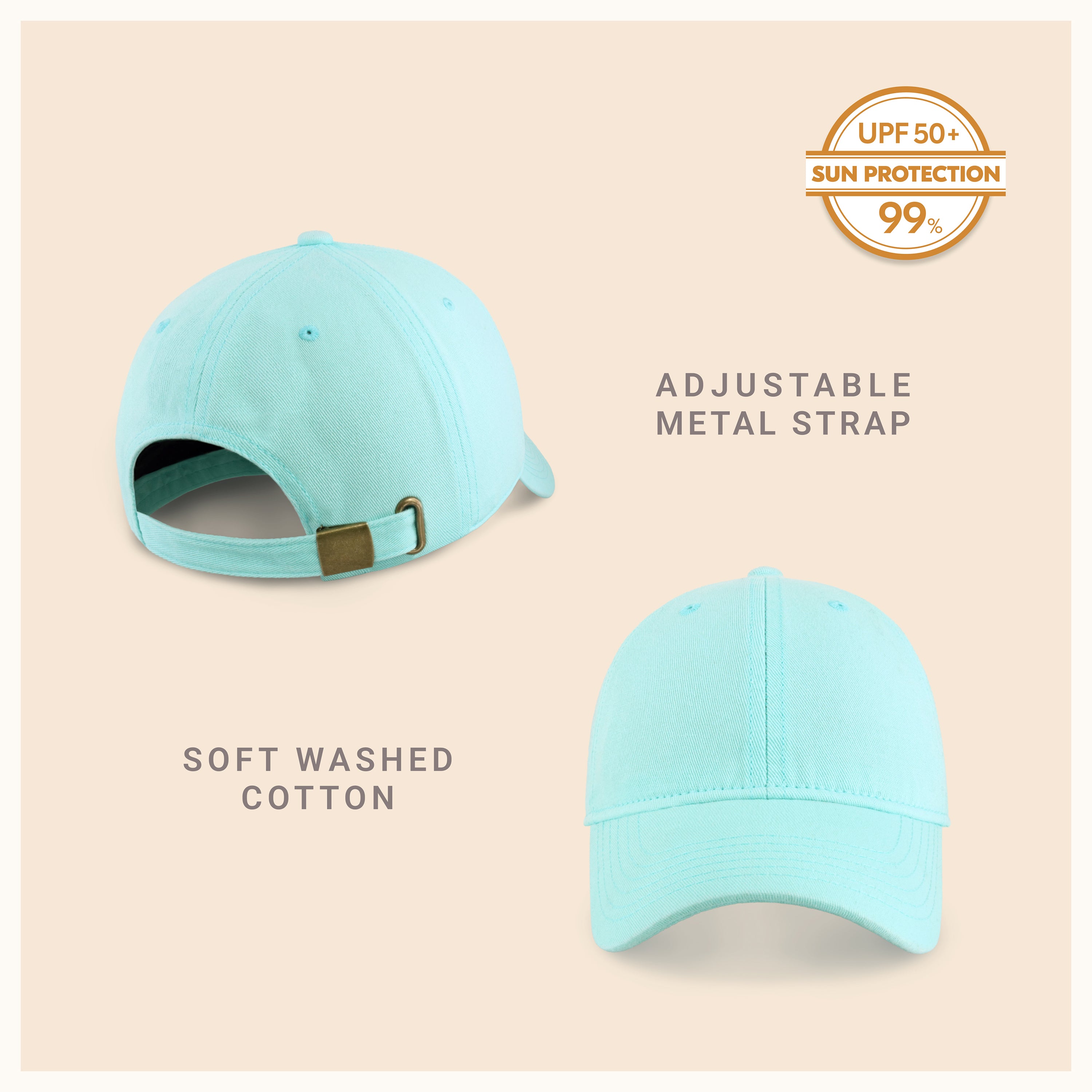 Classic Everyday Baseball Cap in various colors with a curved bill and adjustable back buckle.