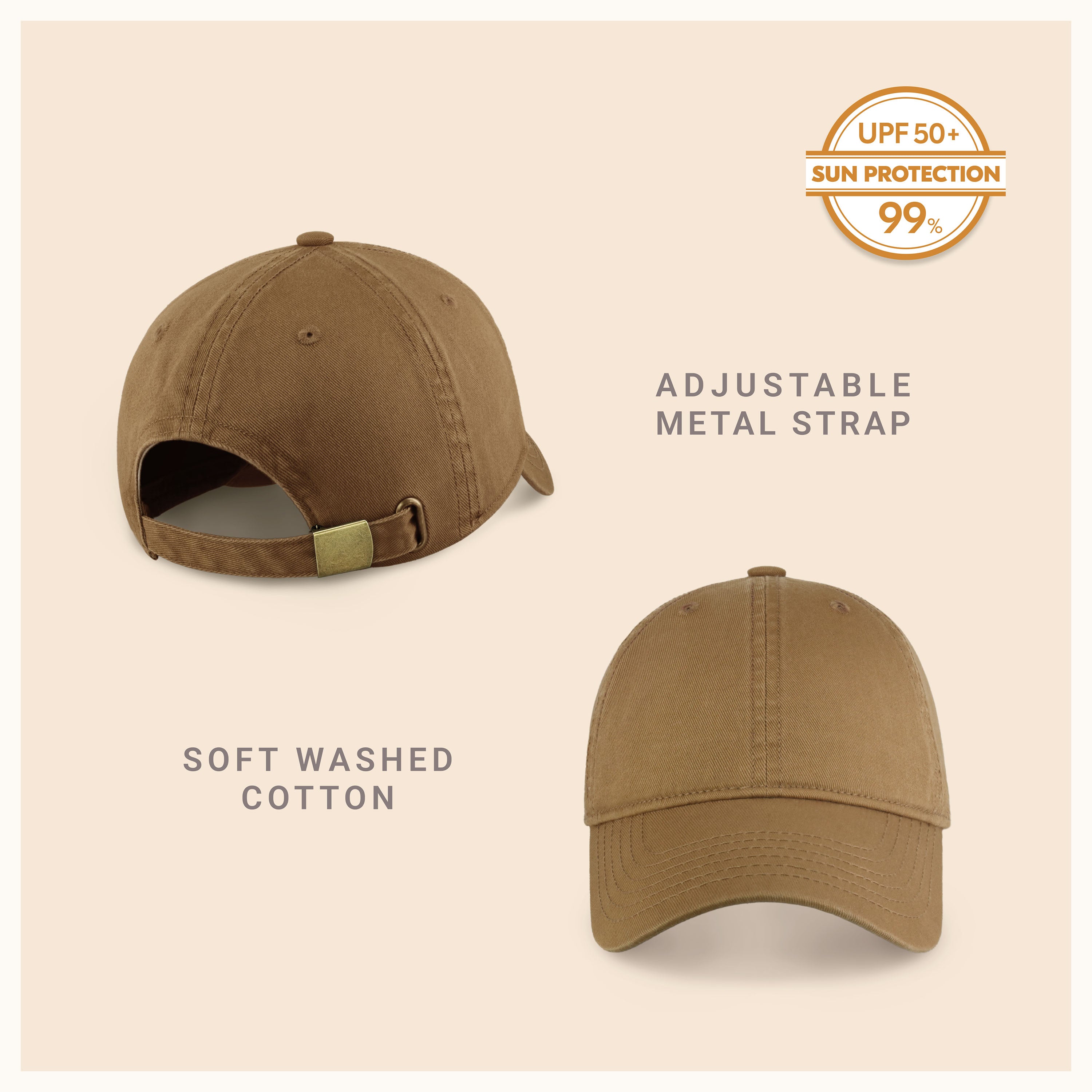 Classic Everyday Baseball Cap in various colors with a curved bill and adjustable back buckle.