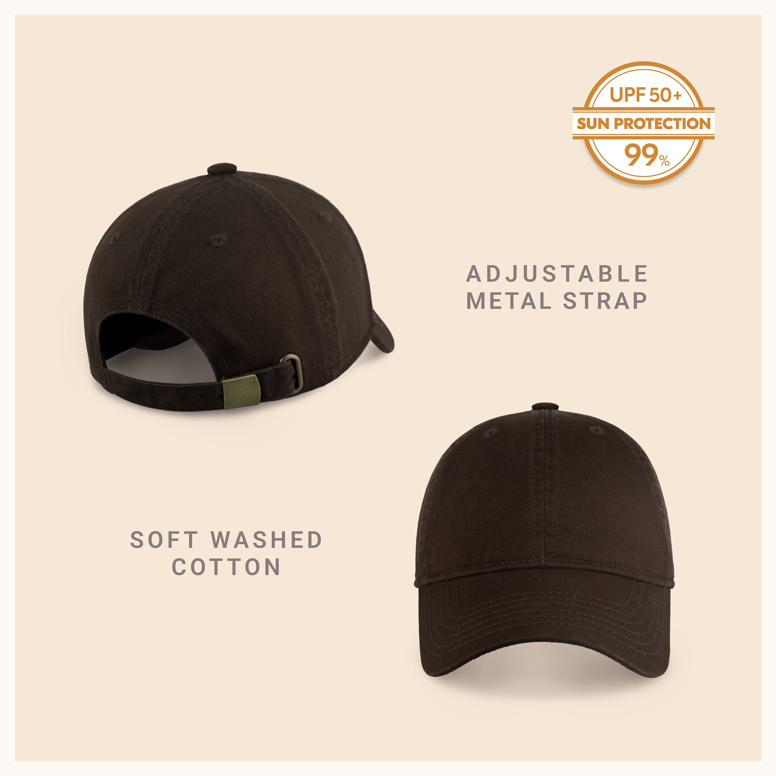 Classic Everyday Baseball Cap in various colors with a curved bill and adjustable back buckle.