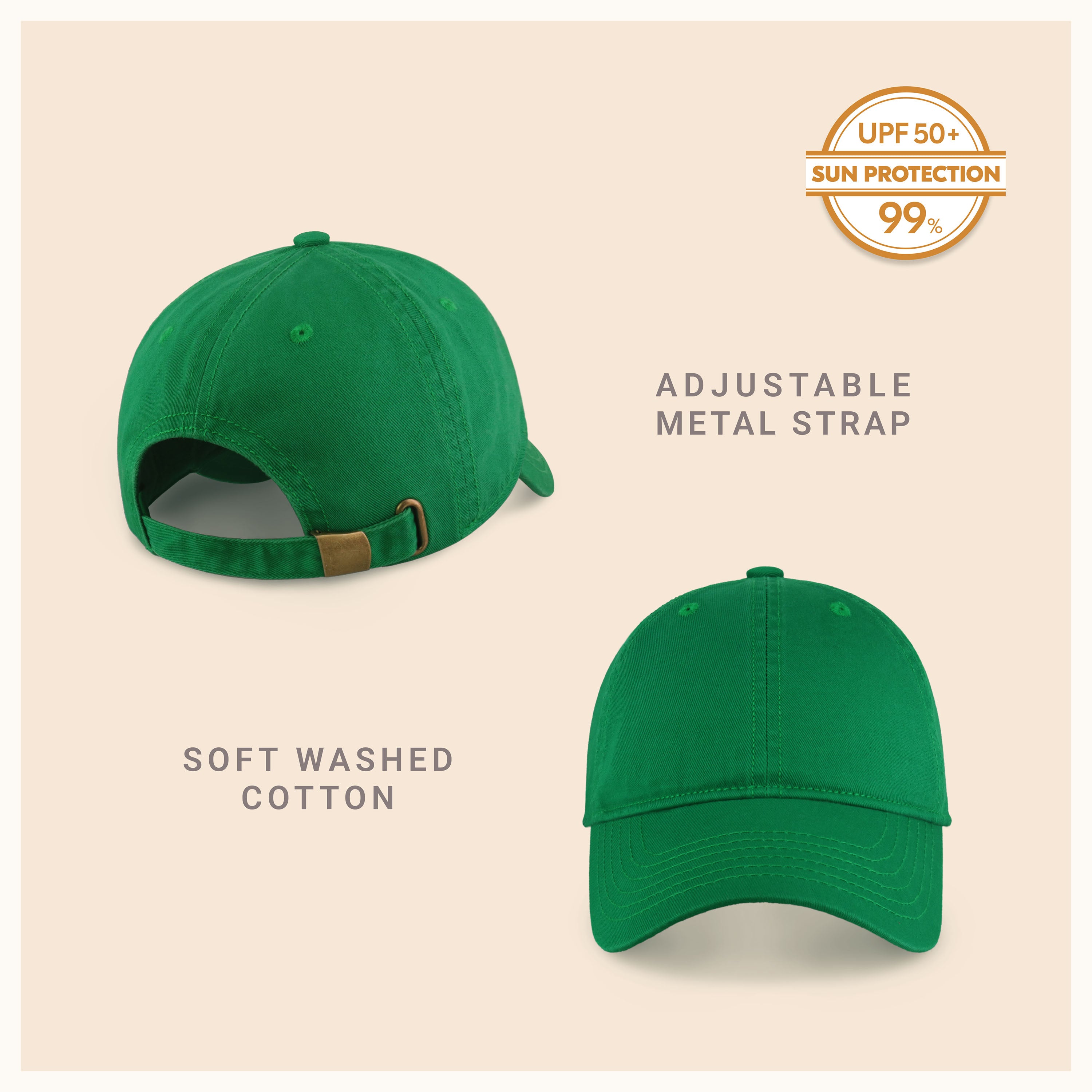 Classic Everyday Baseball Cap in various colors with a curved bill and adjustable back buckle.