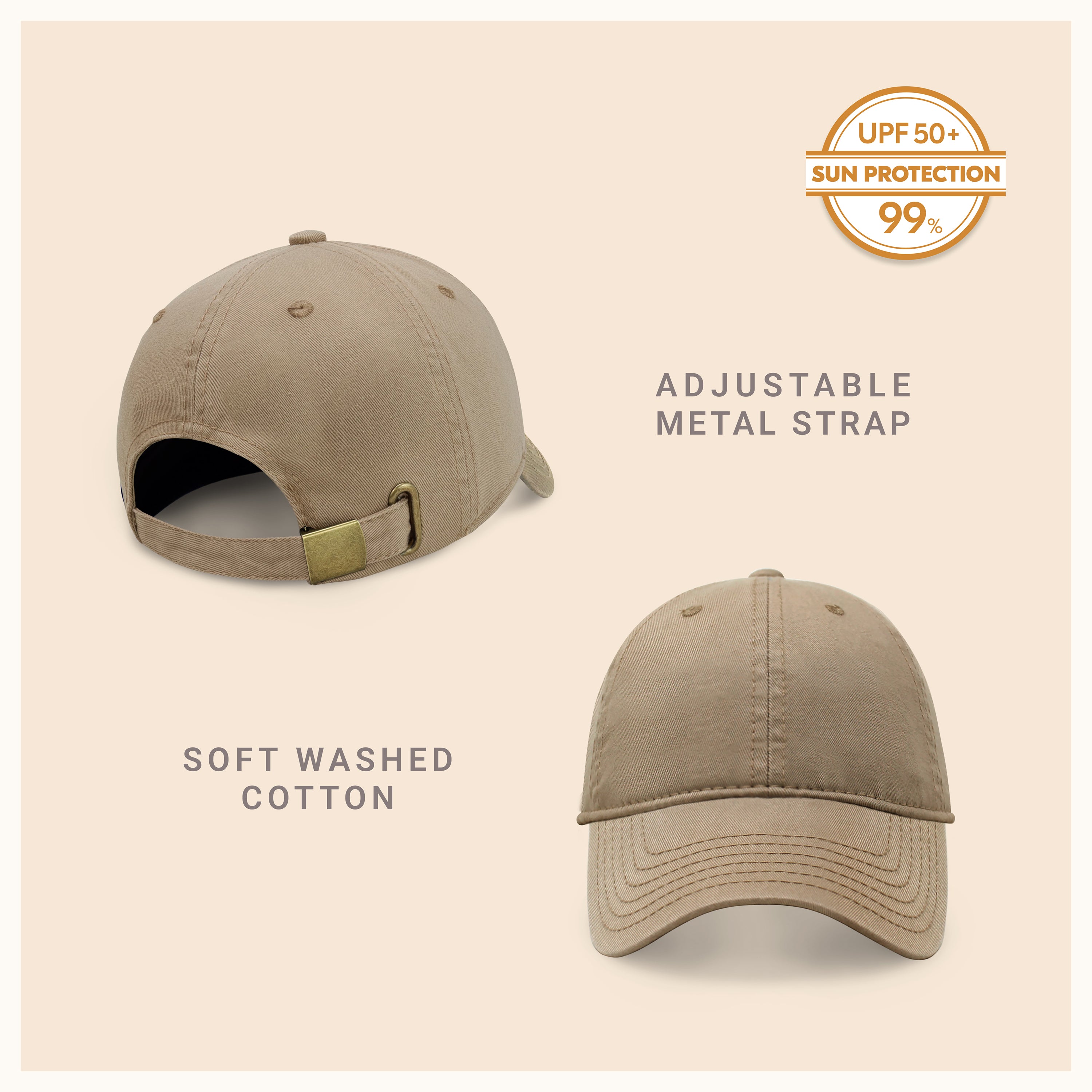 Classic Everyday Baseball Cap in various colors with a curved bill and adjustable back buckle.