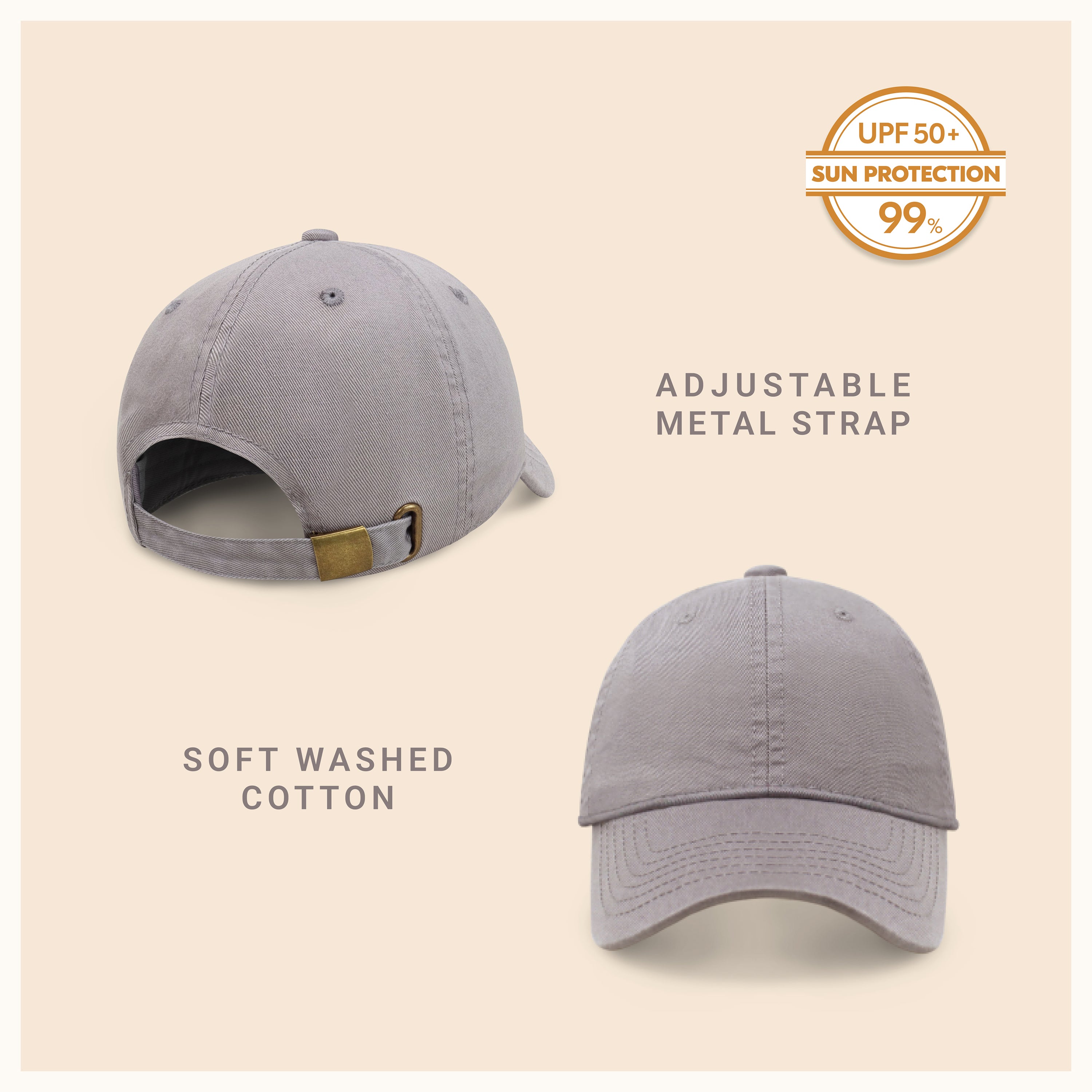 Classic Everyday Baseball Cap in various colors with a curved bill and adjustable back buckle.