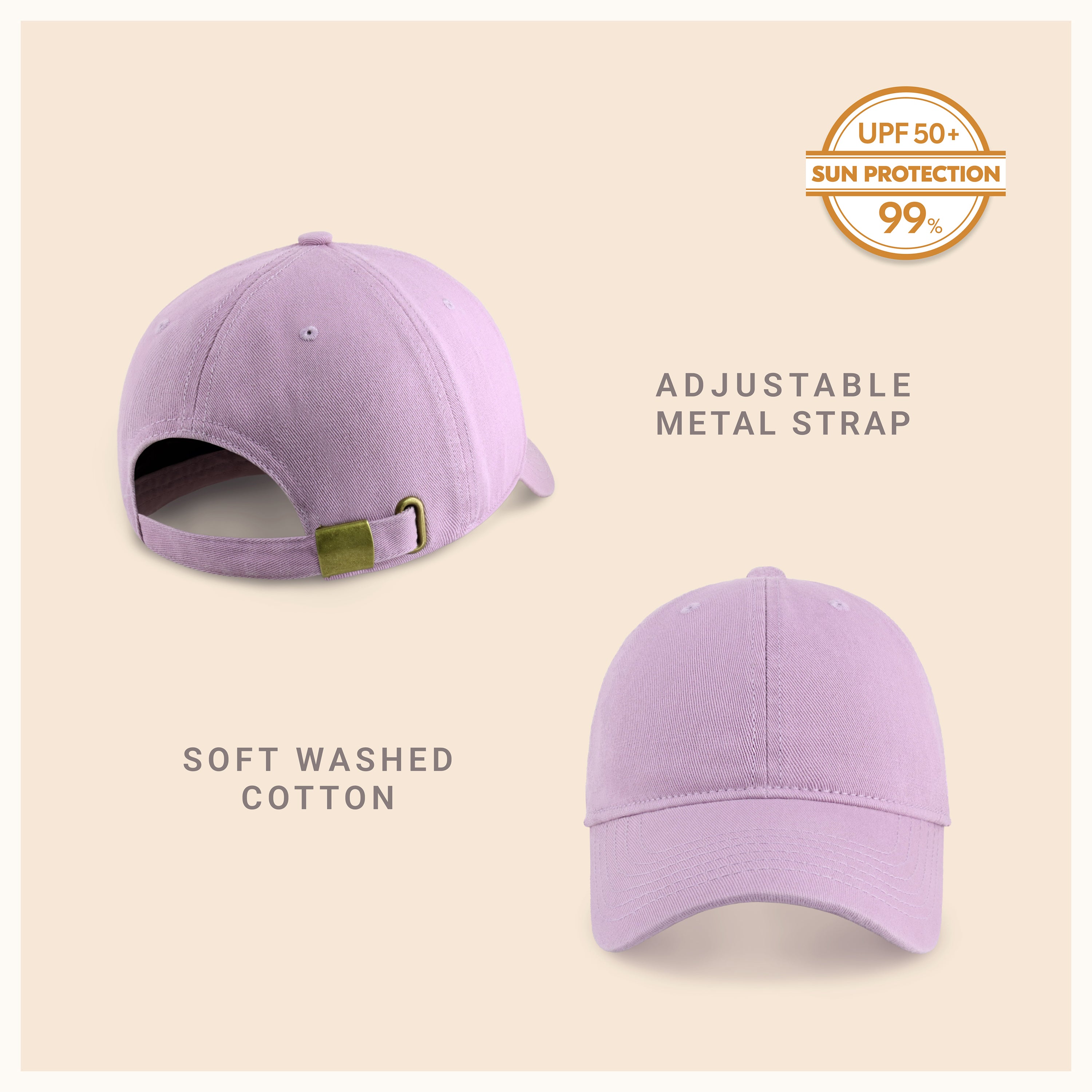 Classic Everyday Baseball Cap in various colors with a curved bill and adjustable back buckle.