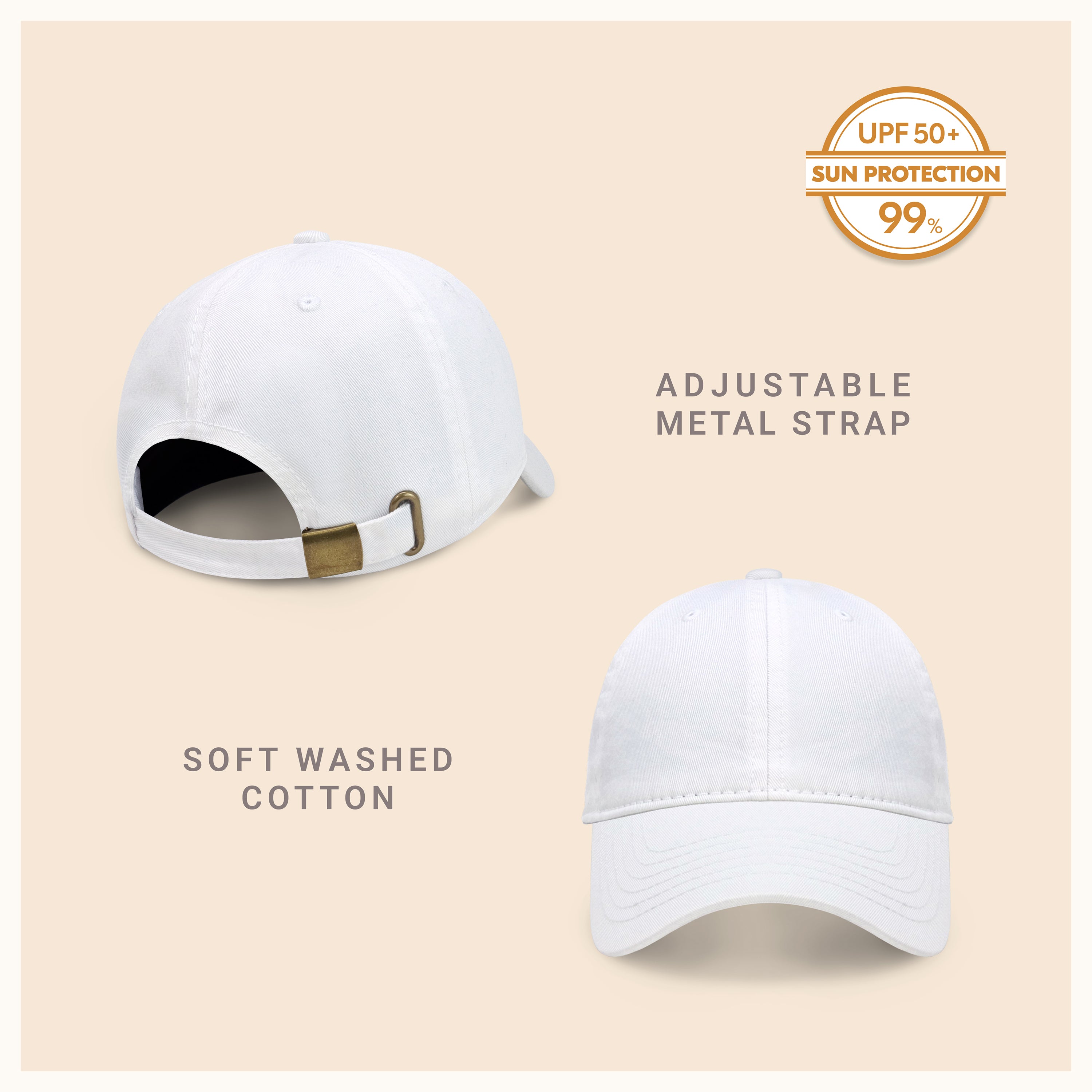 Classic Everyday Baseball Cap in various colors with a curved bill and adjustable back buckle.