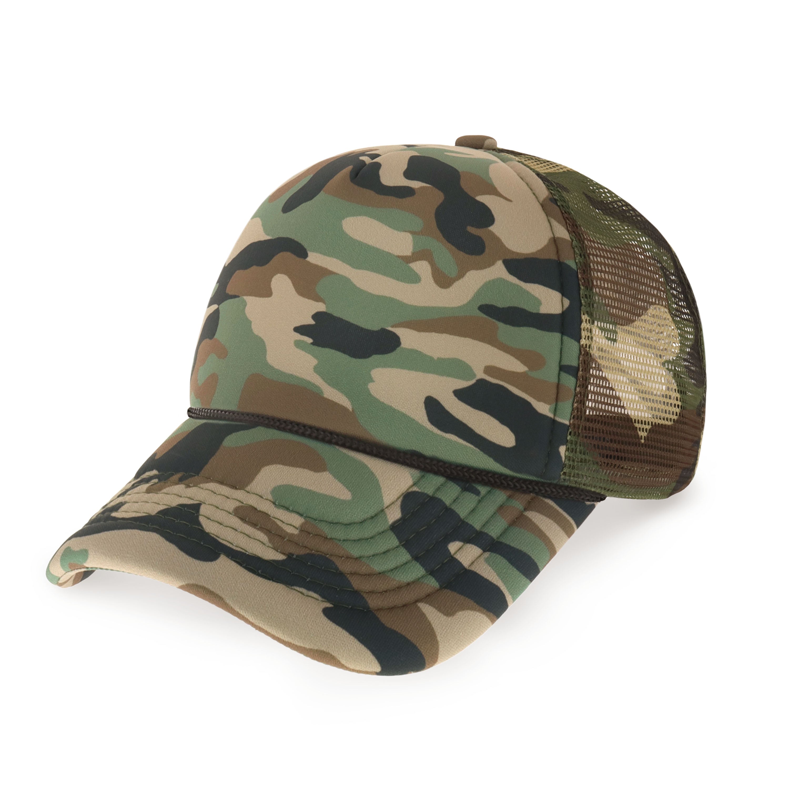 Classic Foam Trucker Cap featuring a low profile design, adjustable fit, and plastic snap closure, perfect for outdoor activities.