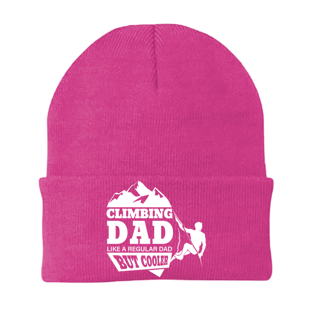 Climbing Dad Embroidered Beanie showcasing unique design and comfortable fit, perfect for outdoor activities.