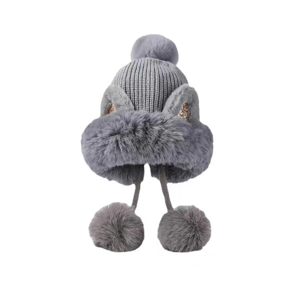 Cute Cat Ears Winter Hat with fluffy lining, designed for warmth and windproof protection, featuring playful cat ears.