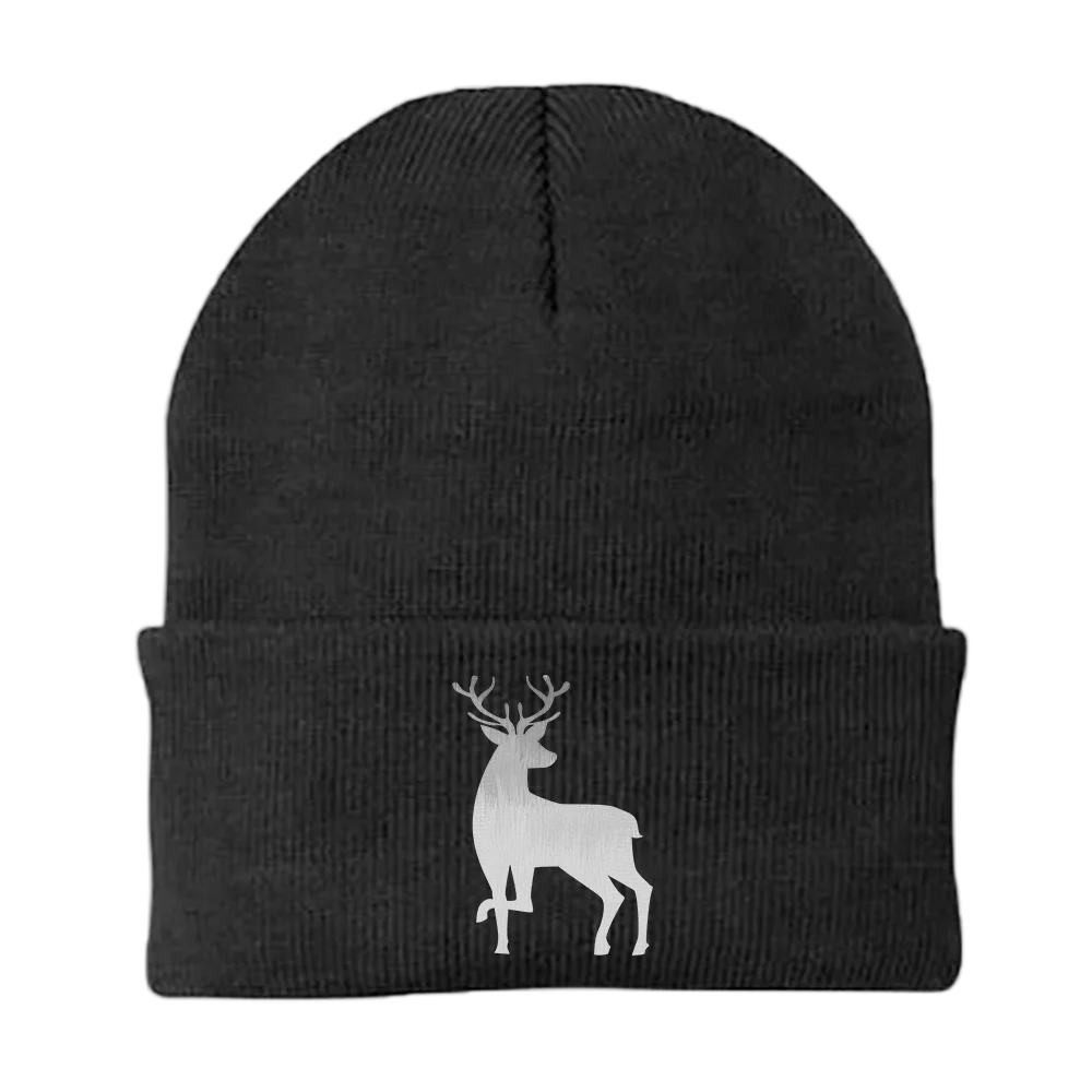 Deer Color 2 Embroidered Beanie showcasing unique design and comfortable fit, perfect for winter fashion.