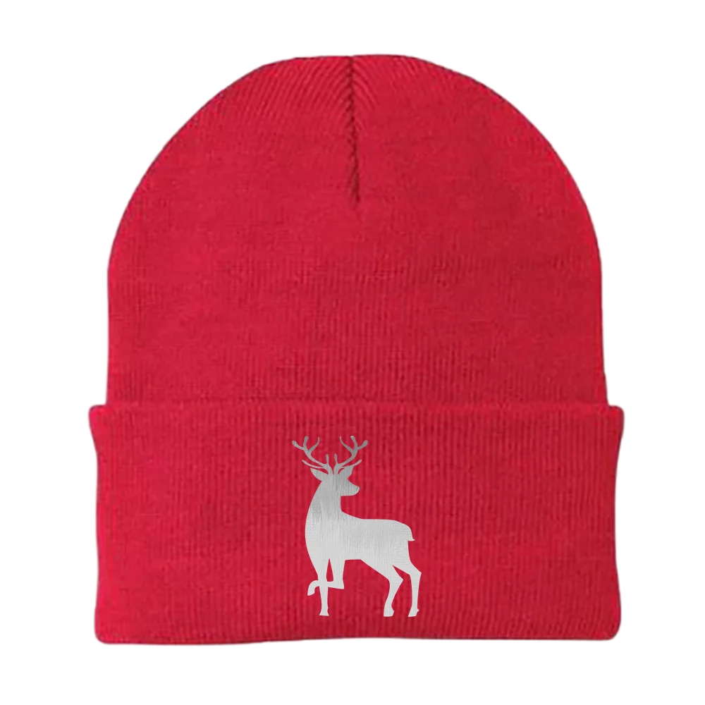 Deer Color 2 Embroidered Beanie showcasing unique design and comfortable fit, perfect for winter fashion.