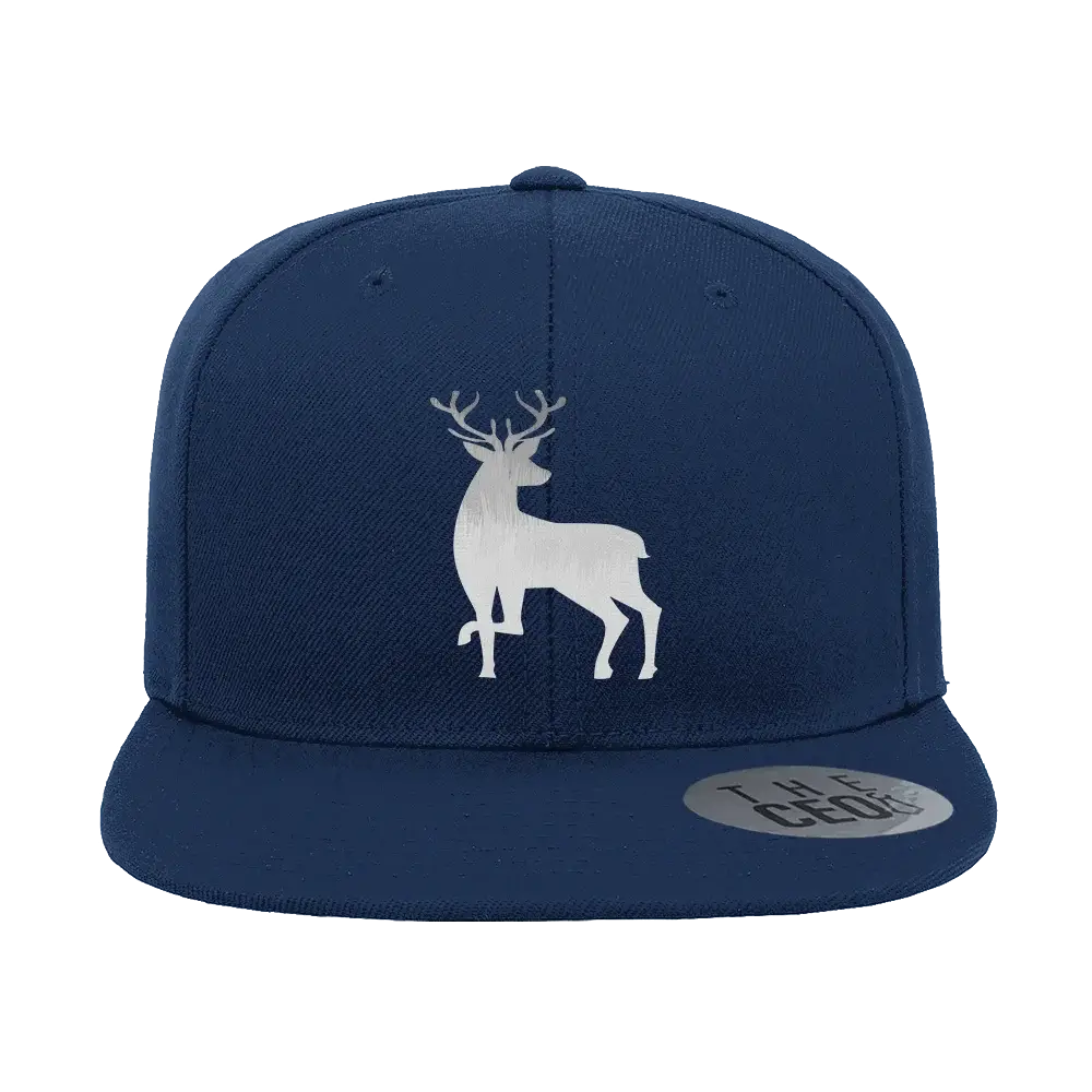 Deer Color 2 Embroidered Flat Bill Hat featuring a structured design, green under visor, and snapback closure.