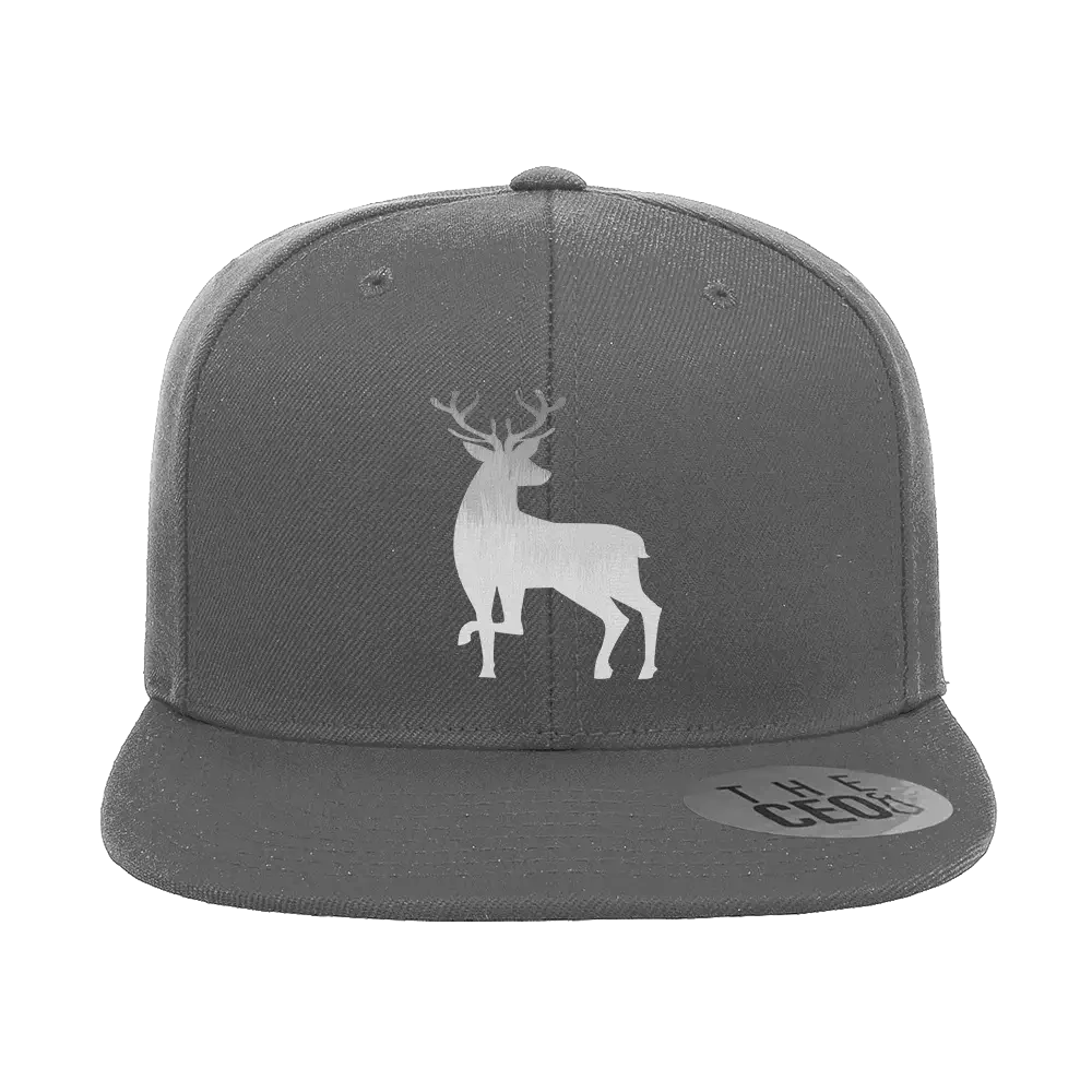 Deer Color 2 Embroidered Flat Bill Hat featuring a structured design, green under visor, and snapback closure.