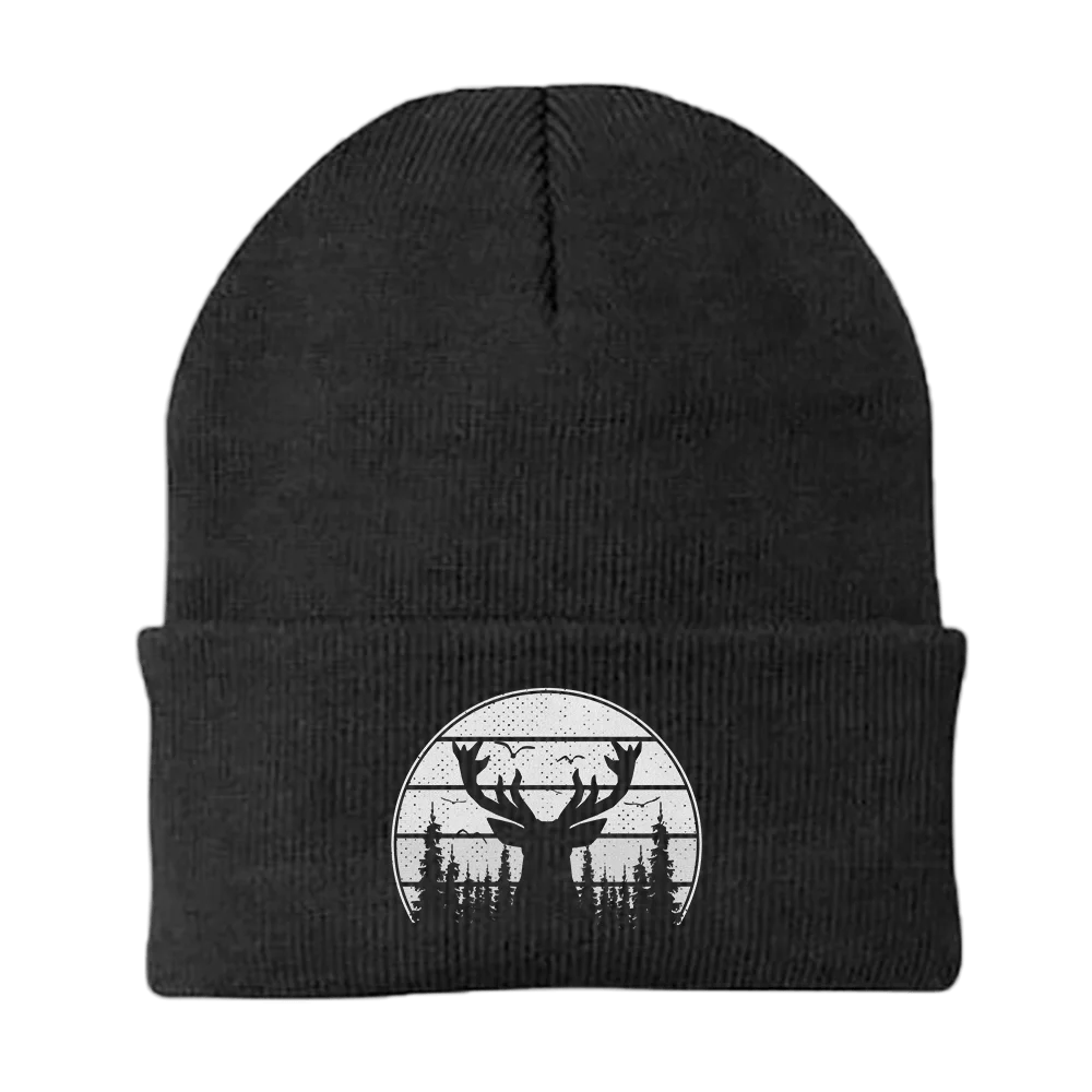 A stylish Deer Color Embroidered Beanie featuring unique deer embroidery, made from a breathable cotton blend, perfect for all seasons.