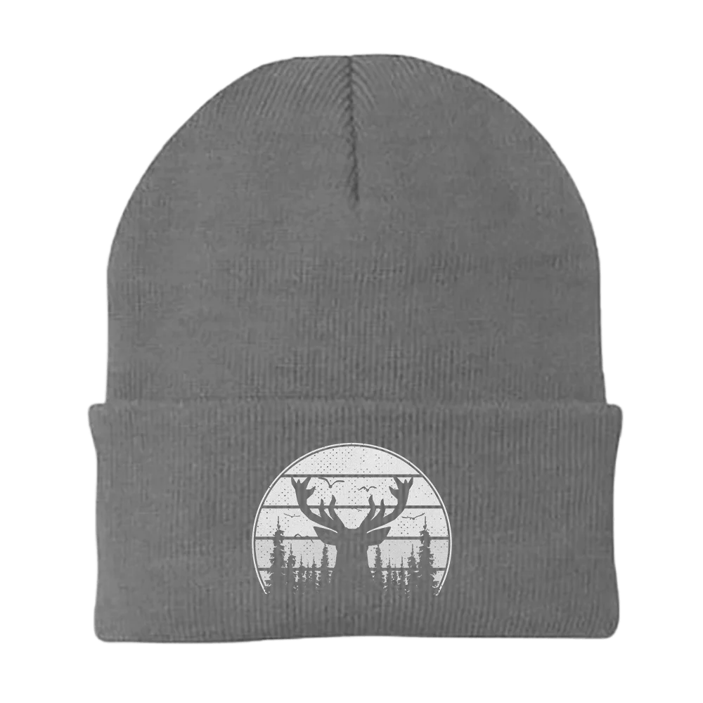 A stylish Deer Color Embroidered Beanie featuring unique deer embroidery, made from a breathable cotton blend, perfect for all seasons.