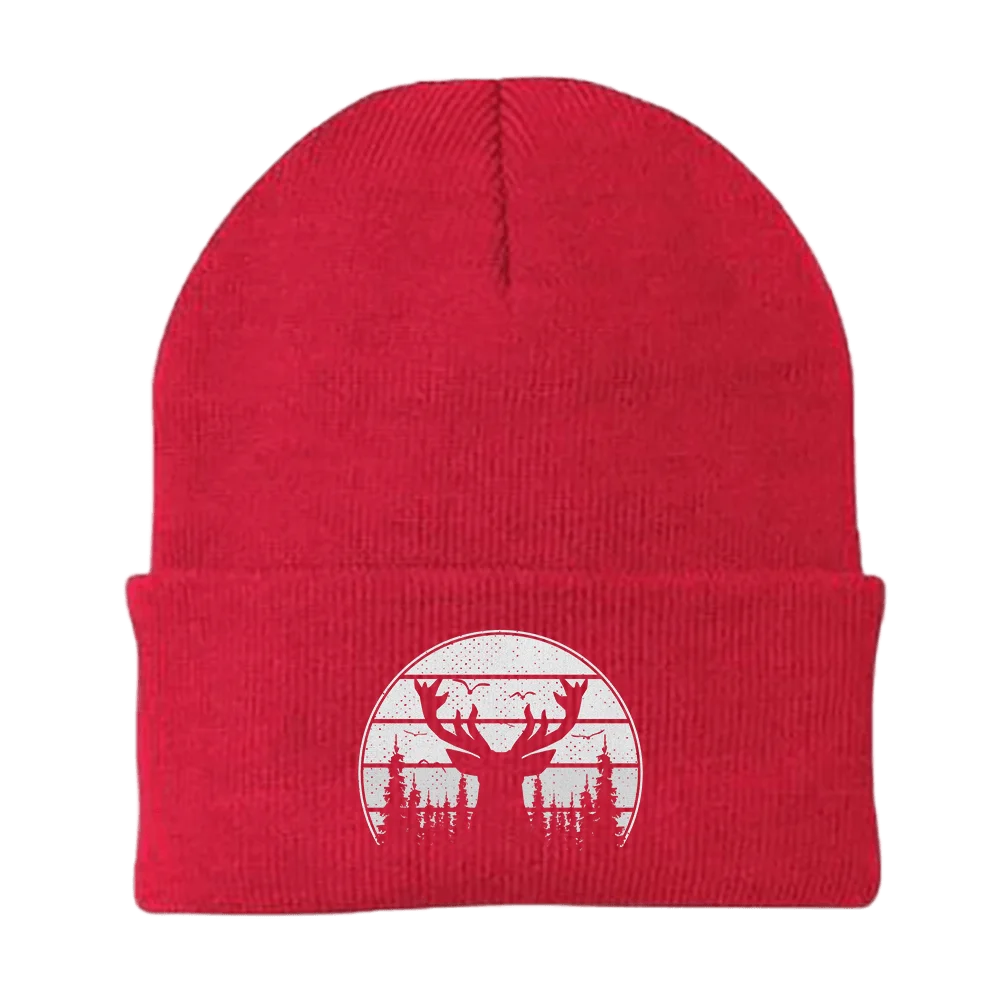 A stylish Deer Color Embroidered Beanie featuring unique deer embroidery, made from a breathable cotton blend, perfect for all seasons.