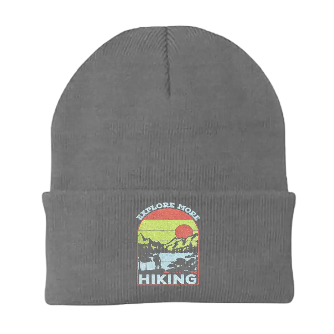 Explore More Hiking Embroidered Beanie in a stylish design, perfect for outdoor activities and casual wear.